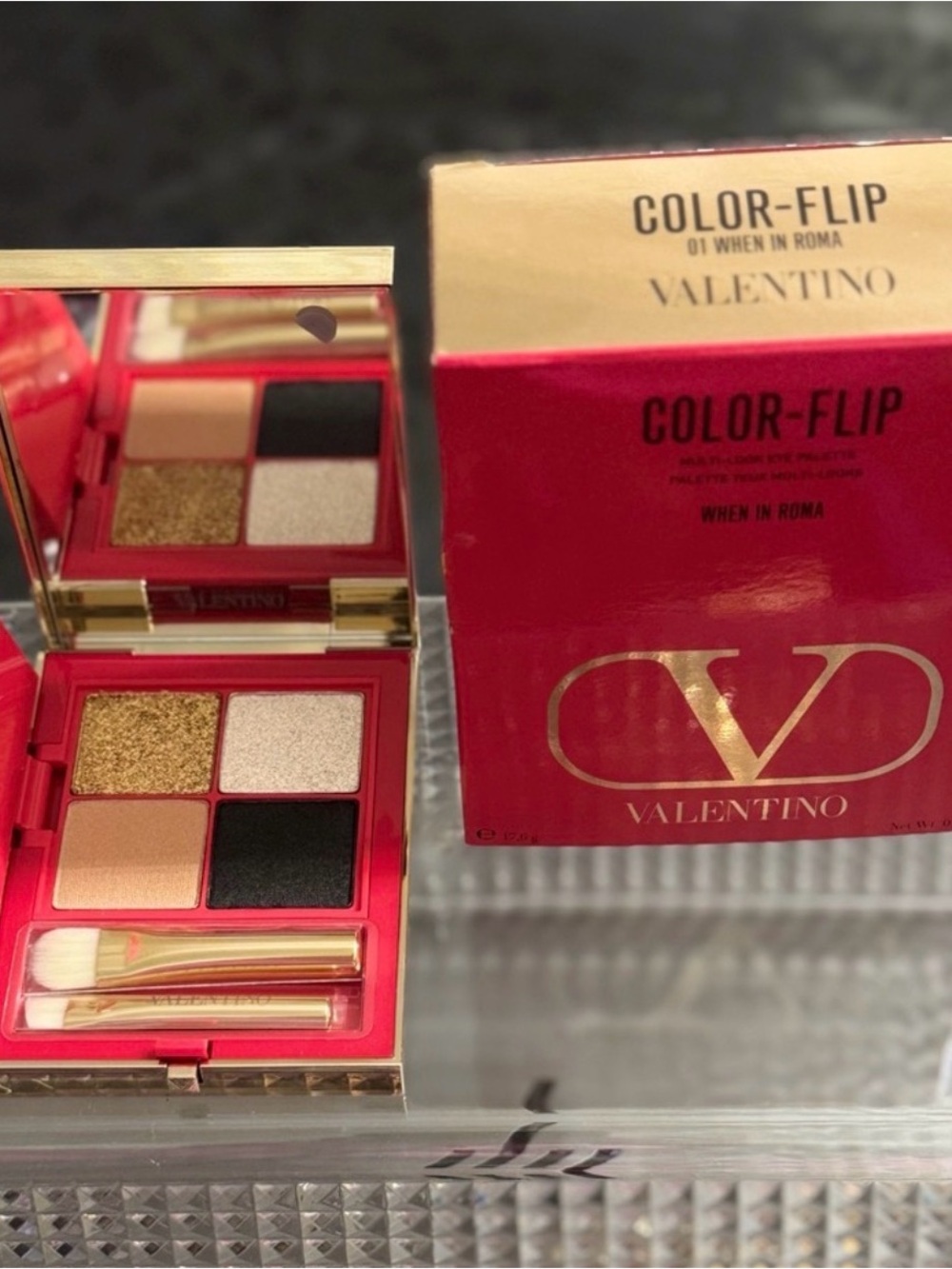 Valentino Color-Flip Eyeshadow Palette - Gold, Pink, Black